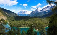 Landscape nature mountains forest lake turquoise water Custom Gaming Mat Desk