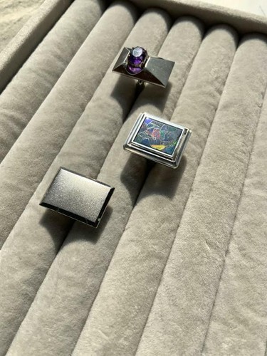 Cufflinks Japan Vintage Solid Silver Amethyst Opal Gemstones Men's Jewelry 70s - Picture 8 of 9