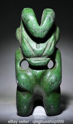 Ancienne amulette pendentif dieu soleil sculpté turquoise vert culture chinoise Hongshan officiel 3,4"