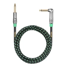 Clef Audio Labs 6.35mm TSto6.35mm TS Straight to Angled,Green Braided -10FT-1PK