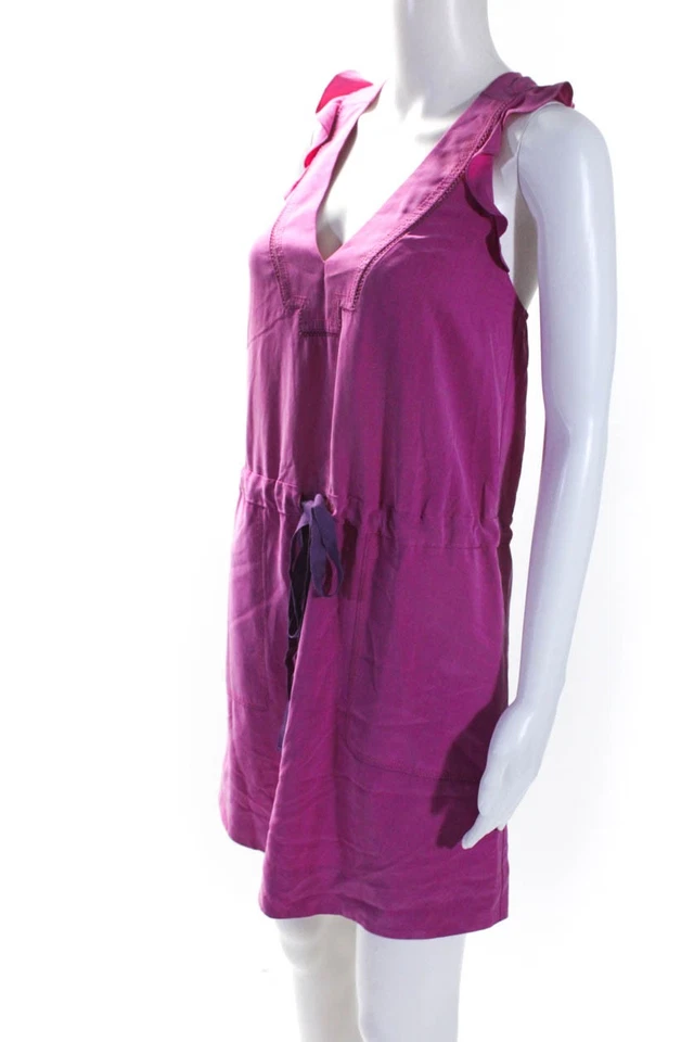 Rebecca Taylor Womens Silk V Neck Ruffle Trim Drawstring Dress Pink Size 0 - Image 2 of 4
