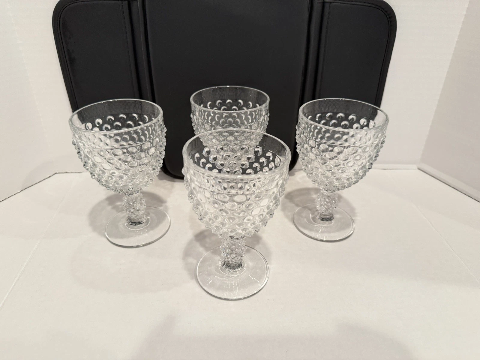 Four Vintage Glass Duncan & Miller Pressed Hobnail Water Goblets-5.75 Ounces