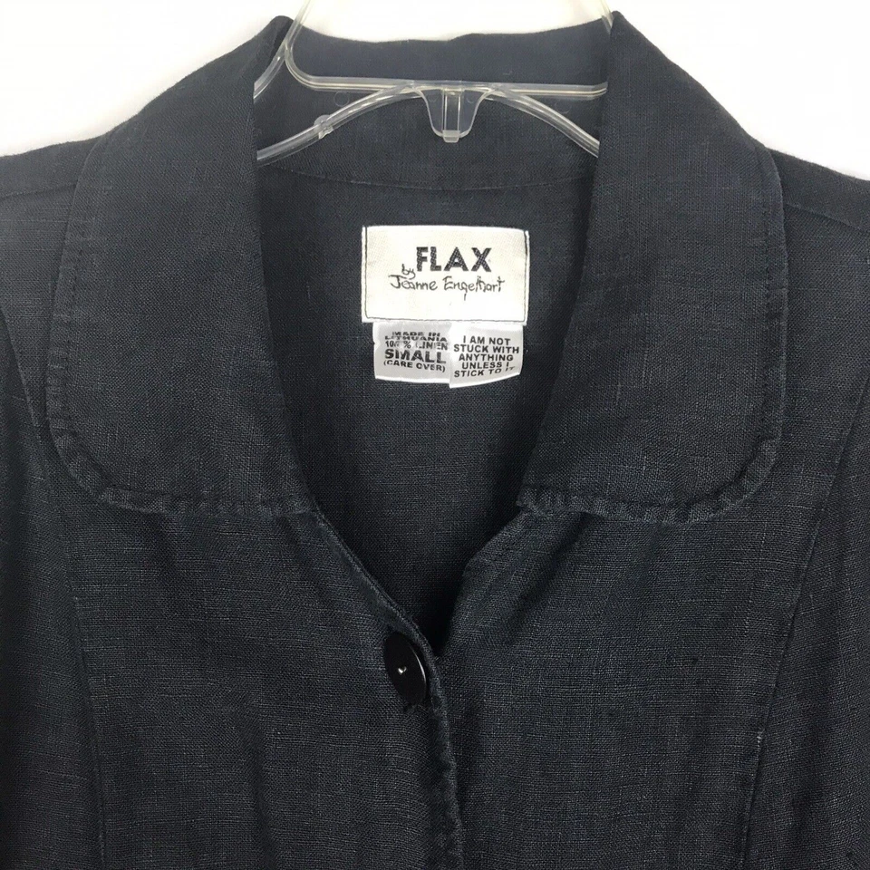 Лен Jeanne Engelhart льняной Shacket кнопка куртка черный карманы Lagenlook маленький - Изображение 2 из 4