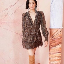 Ulla Johnson Tiered Silk Blend Brisa Mini Dress in Noir Patchwork 2 Unique Chic