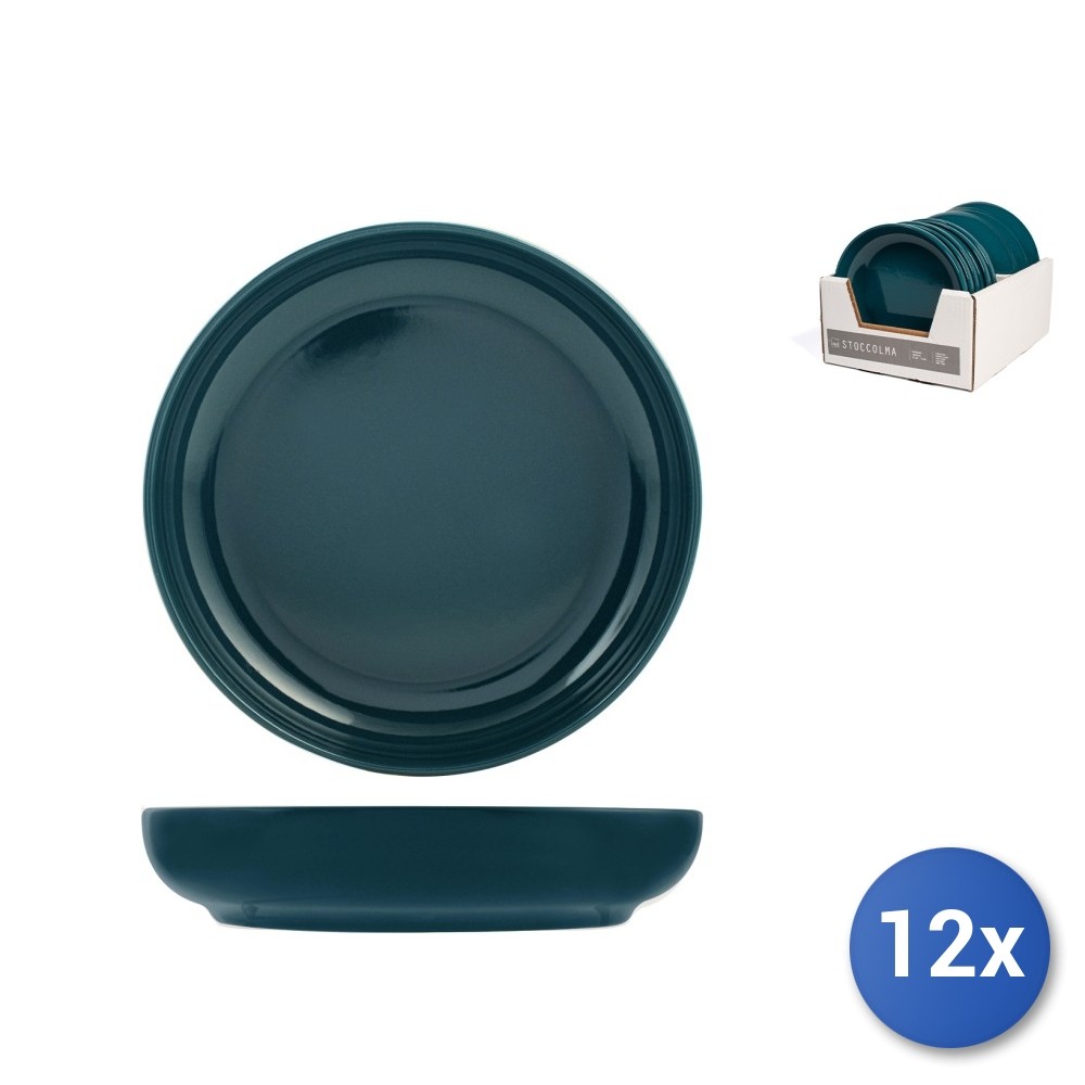 12x Deep Plates In Stoneware Stockholm, Teal, 22cm