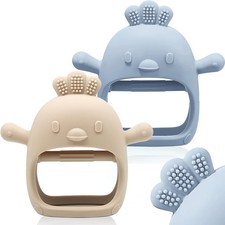 ChooKaChoo 2 Pack Baby Teething Toy Silicone Mitten Blue  Caramel