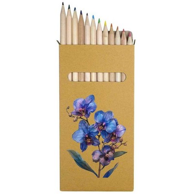 12 x Buntstifte / Bleistift-Set ''Blaue Orchideen'' lang 178 mm (PE00067995)