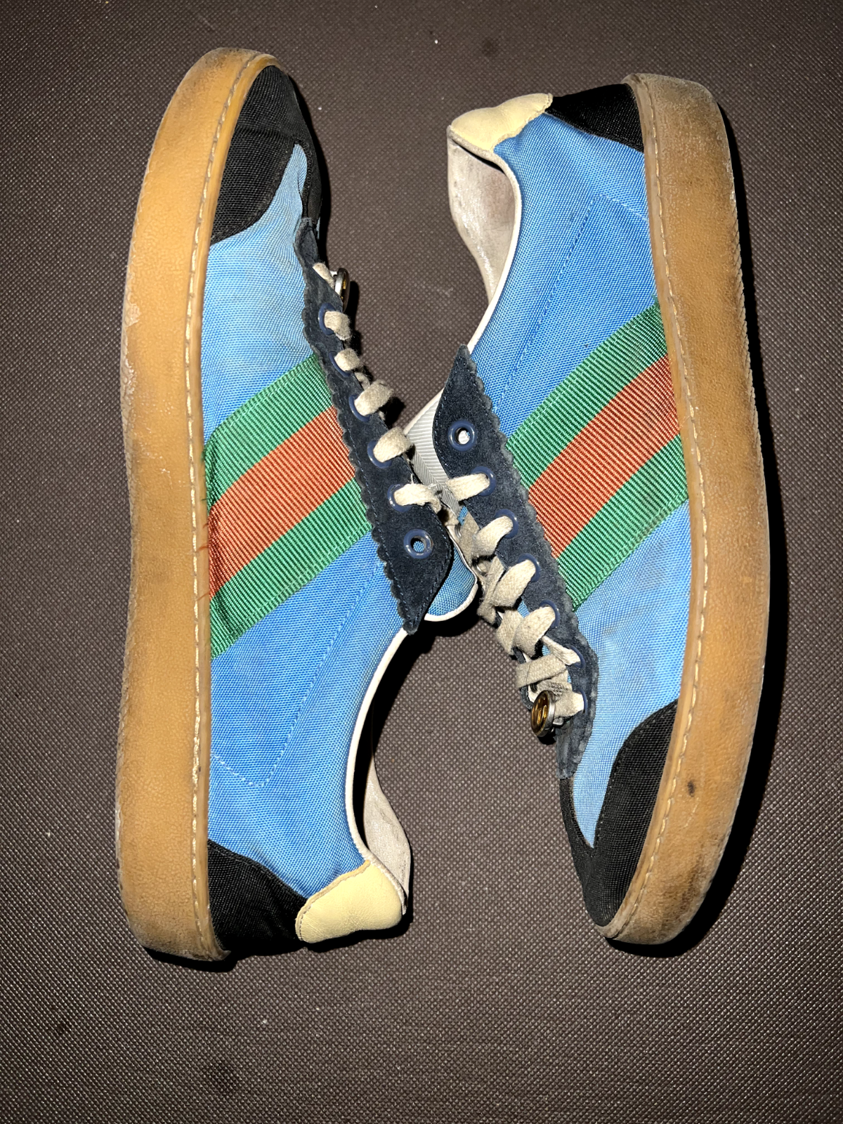 Gucci G74 Web Stripe Low-Top Blue Fabric Sneakers Men’s 8.5 US / 42 EU Authentic