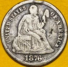 1876-CC (Carson City) U.S. SEATED LIBERTY SILVER DIME 10c COIN (Fine)
