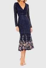 U22099 with tags Mac Duggal 5589 Sequin Floral Hem Long Sleeve Dress SZ G1N