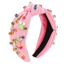 Knotted Headband For Women Rhinestone Egg Bunny Charms Easter Party Hairband