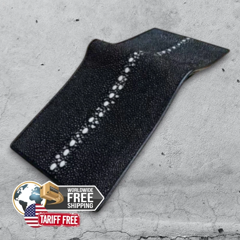 Cartera de hombre negra de cuero genuino de raya doble pliegue con patrón de ojos de pera Foto 2 de 4