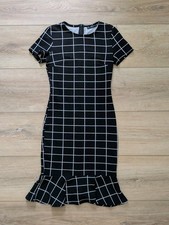 Windowpane Plaid Shift Black Dress Short Sleeve Size XS - VGUC