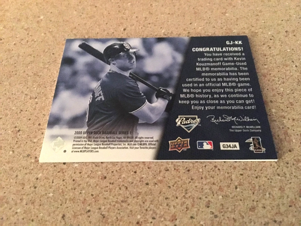 2009 UPPER DECK UD GAME JERSEY KEVIN KOUZMANOFF #GJ-KK OLD SAN DIEGO PADRES - Image 2 of 2