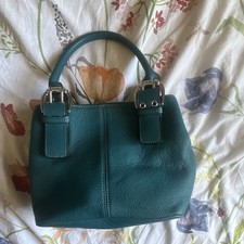 Tignanello Small Teal Pebbled Leather Top Handle Bag Silver Buckle Accents