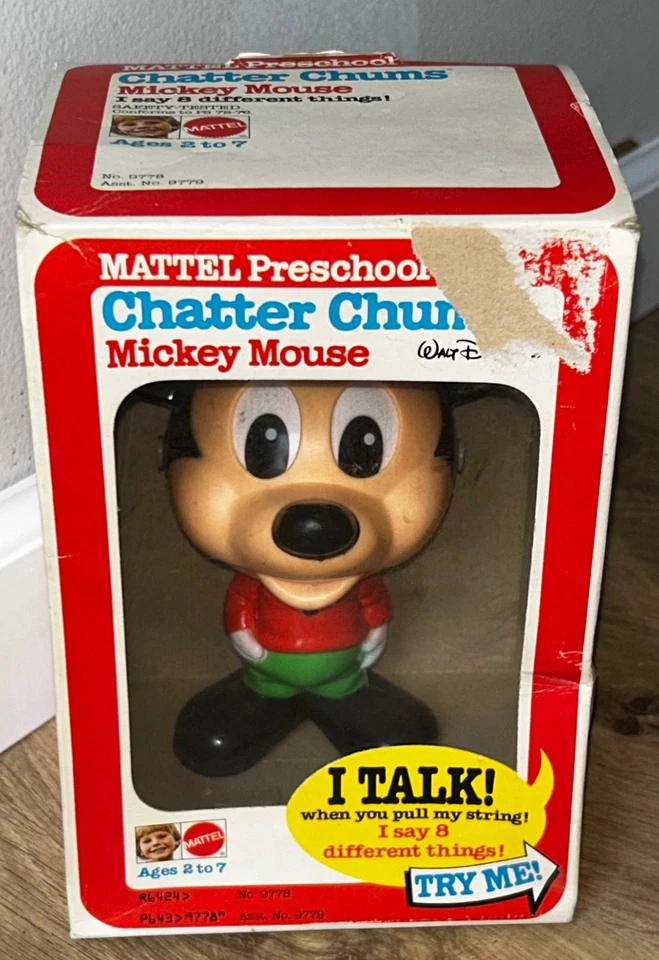 Mickey Mouse Chatter Chums 1976 ~ Juguete parlante de cuerda ~ Caja ~ Mattel Disney ~ Funciona Foto 4 de 4