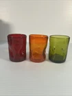 (3) Vtg Blenko Amberina, Red And Green pinched Dimple Rocks Glasses