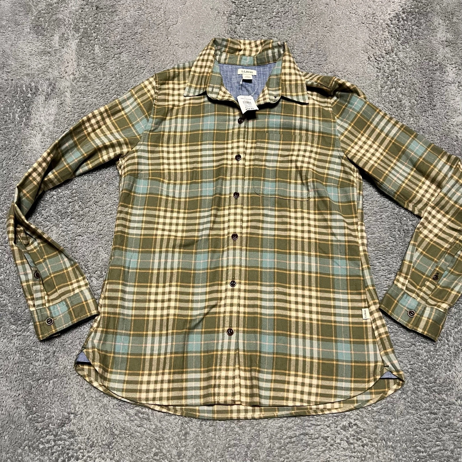 L.L.Bean Flannel Shirt Womens XS Green Plaid All Seasons Outdoor Gorp