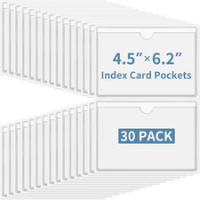 30 Pcs Clear Adhesive Index Card Pockets, 4" X 6" Label Holders Top Open Loadi