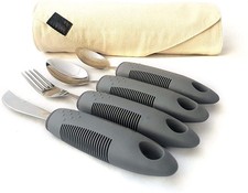 Adaptive Elderly Utensils Set Stainless Steel 4 Pieces Travel Pouch Grip