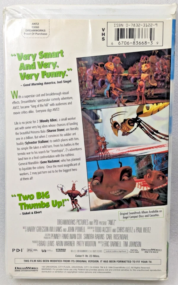 Antz Woody Allen Sharon Stone Sylvester Stallone Gene Hackman (VHS, 1999) - Image 4 of 4