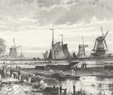 NETHERLANDS. A Peat Bog Dordrecht c1885 old antique vintage print picture