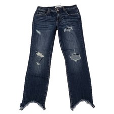 Kancan Jeans Sz 26 5 Mid Rise Slim Straight Destroyed Blue Frayed Step Hem NWPT