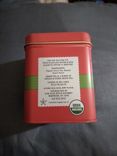 Organic Peach Green Tea 50 Bags by The Secret Garden New Sealed Tin - Picture 2 of 3