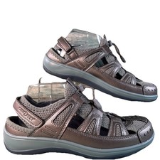 Orthofeet Verona Fisherman Sandals Womens 9W Pewter Faux Leather Comfort Casual