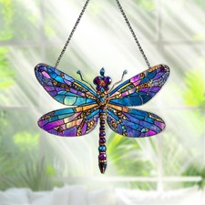 Acrylic Suncatcher Decoration Window Hanging Dragonfly Colorful Mosaic Look