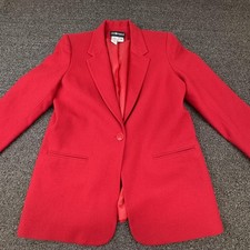 Sag Harbor Blazer Womens 12 Red 100 Wool Tailored Lined One Button Classic