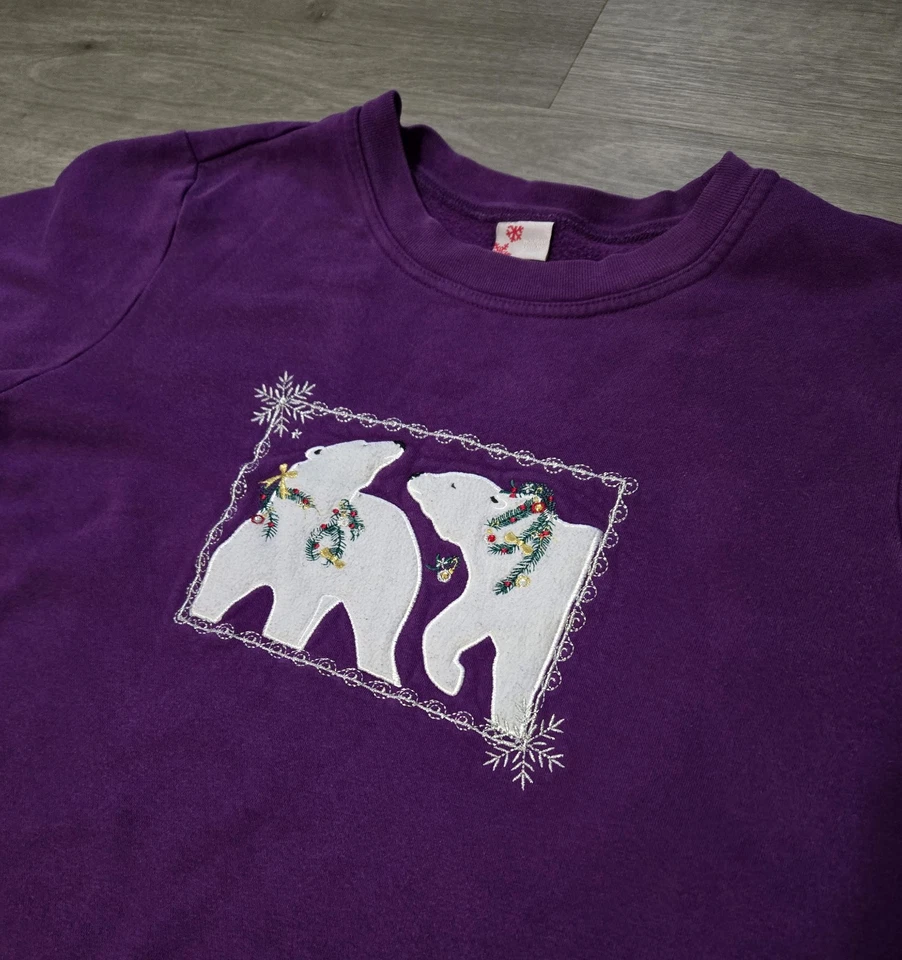 Sudadera Holiday Editions Cuello Redondo Para Mujer 2X Púrpura 3D Puff Oso Polar Foto 4 de 4