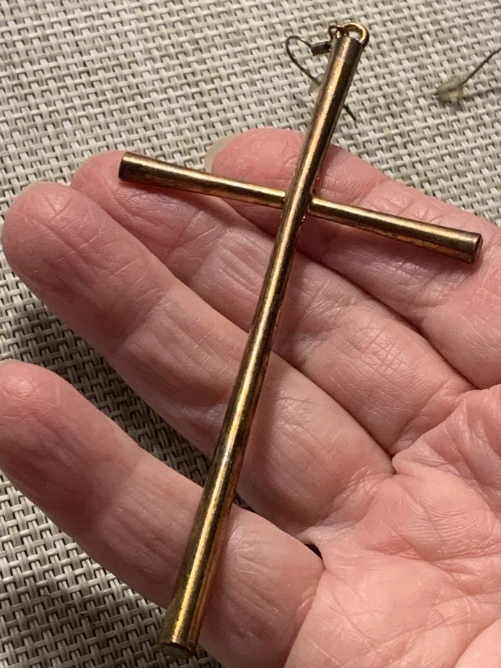 "Pendientes de gancho cruzados minimalistas de cobre de gran tamaño 4,5""" Foto 2 de 4