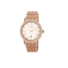 NEW-HUGO BOSS ROSE GOLD TONE,STAINLESS STEEL,ROMAN #S BRACELET MEN WATCH 1513144