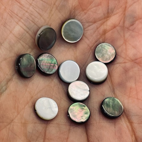 Vielseitiger schwarzer Tahiti Perlmutt Münze Perlen Strang | 8x2mm | - Bild 2 von 11