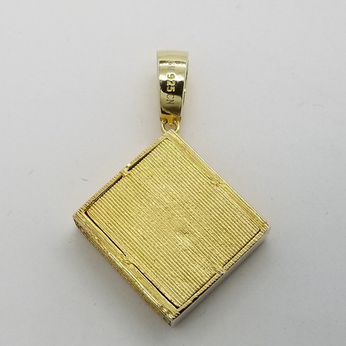 GM Gold Toned Sterling Silver CZ Cross Crucifix Holy Bible Book Small Pendant - Picture 7 of 10
