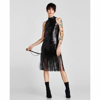 zara leather halter dress ZARA XS FAUX LEATHER HALTER DRESS XS (0-2)