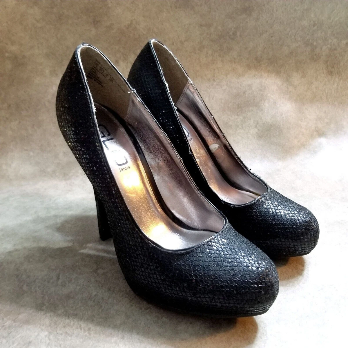 GLO Jeans Womens Flora Size 7.5 Black Snakeskin Slip On High Heel