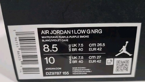 Nike Air Jordan 1 Low Golf NRG 'Purple Smoke' Men's Sz 8.5 NEW DZ9787-155 NO LID - Picture 8 of 8
