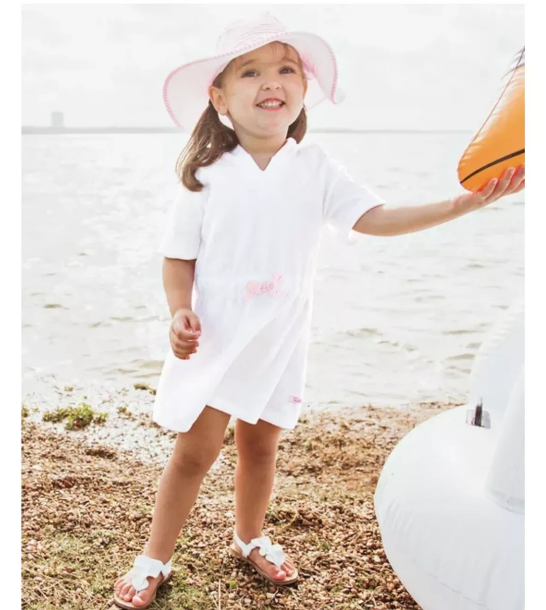 Ruffle Butts White Terry Cover Hooded Swim Cover up Baby Girl 6 12