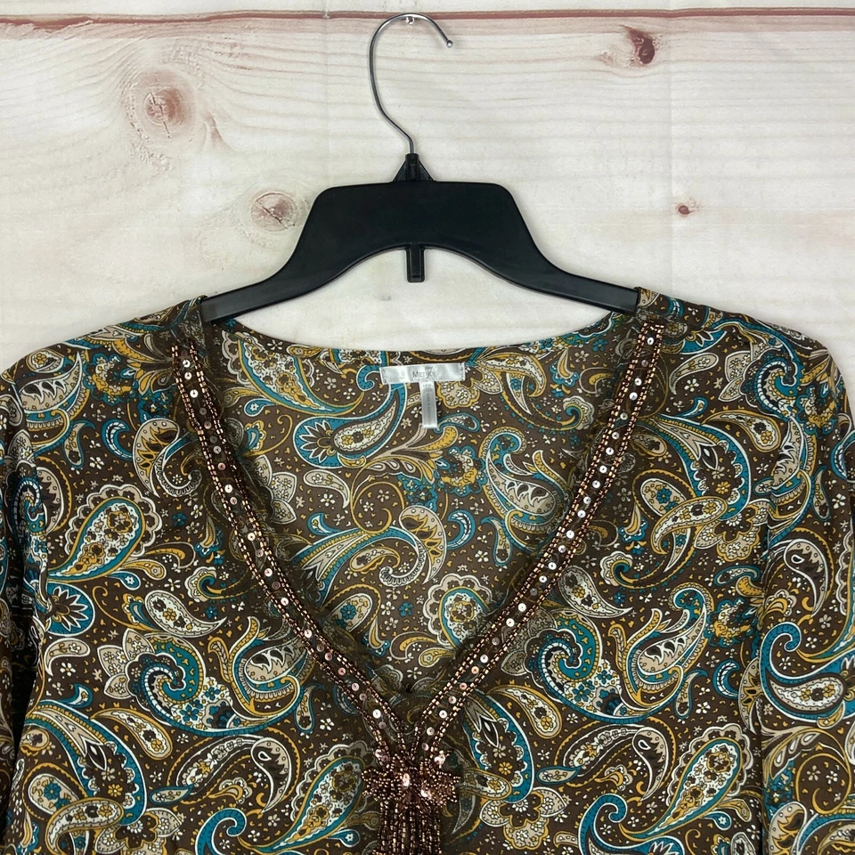 Blusa Pullover Metro7 Top Mujer 18W 20W Marrón Estampado Paisley Cuentas Lentejuelas Foto 2 de 4