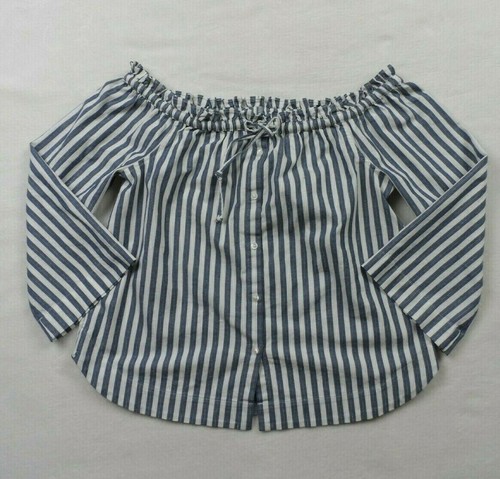 Top Madewell Azul Brillante Rayas Fuera del Hombro Talla S Para Mujer Con Botones - Imagen 2 de 7