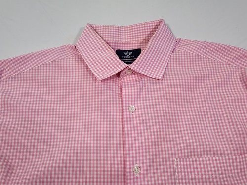 Dockers Mens Shirt Medium 15-15.5 32/33 Button Up Gingham Pink Long Sleeve - Picture 2 of 12
