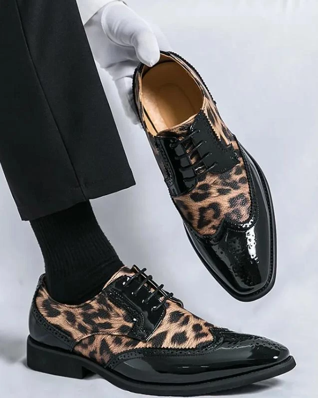 SAOLA Scarpe da sposa stringate inglesi business eleganti a punta stampa leopardata uomo