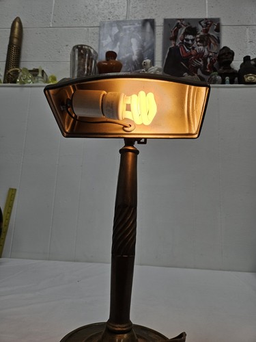 Antique Machine Age Cast Iron Bronze Wash Bankers Desk Lamp - WORKS - Picture 3 of 11