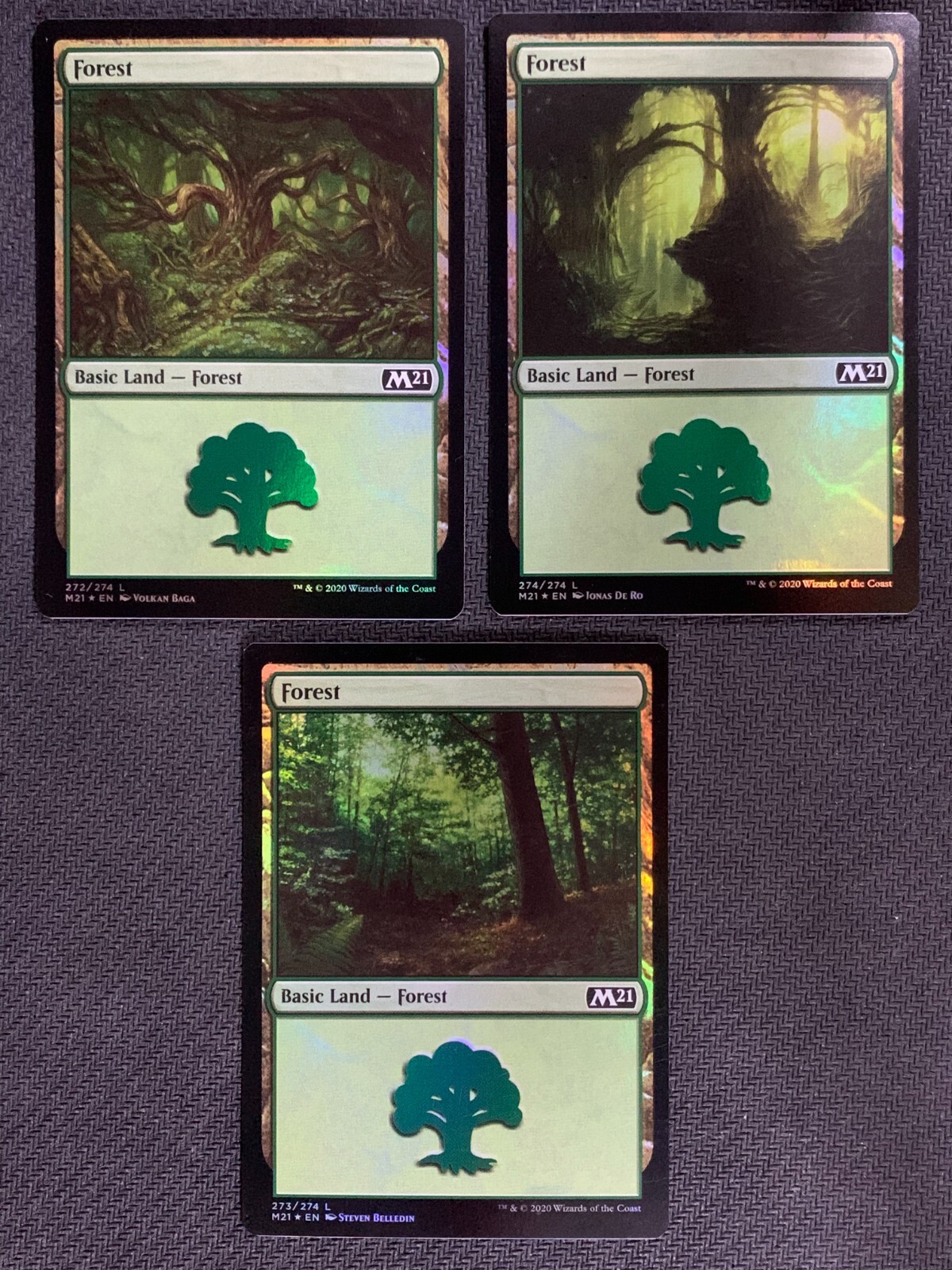 Forest 272/274 + Forest 274/274+ Forest 273/274 Land  Magic MTG 2020 Foil