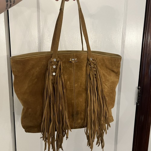 Zadig & Voltaire Mick Wildleder Fransen Beuteltasche Tasche In Braun (BESCHREIBUNG LESEN)