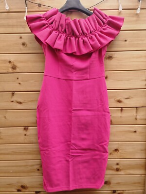 Womens River Island Ruffle Wediing Quest Party Disco Pink Dress