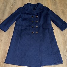 Vintage 70’s Womens Blue Double Breasted Trench Coat Quilted Polyester 44” Bust