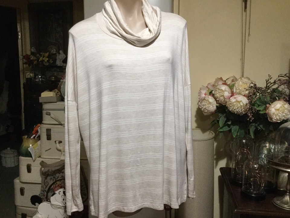 BETTY BASICS  Oatmeal Wheat Loose Fit Jumper Polo Neck Size 16 RHODES L/Sleeve
